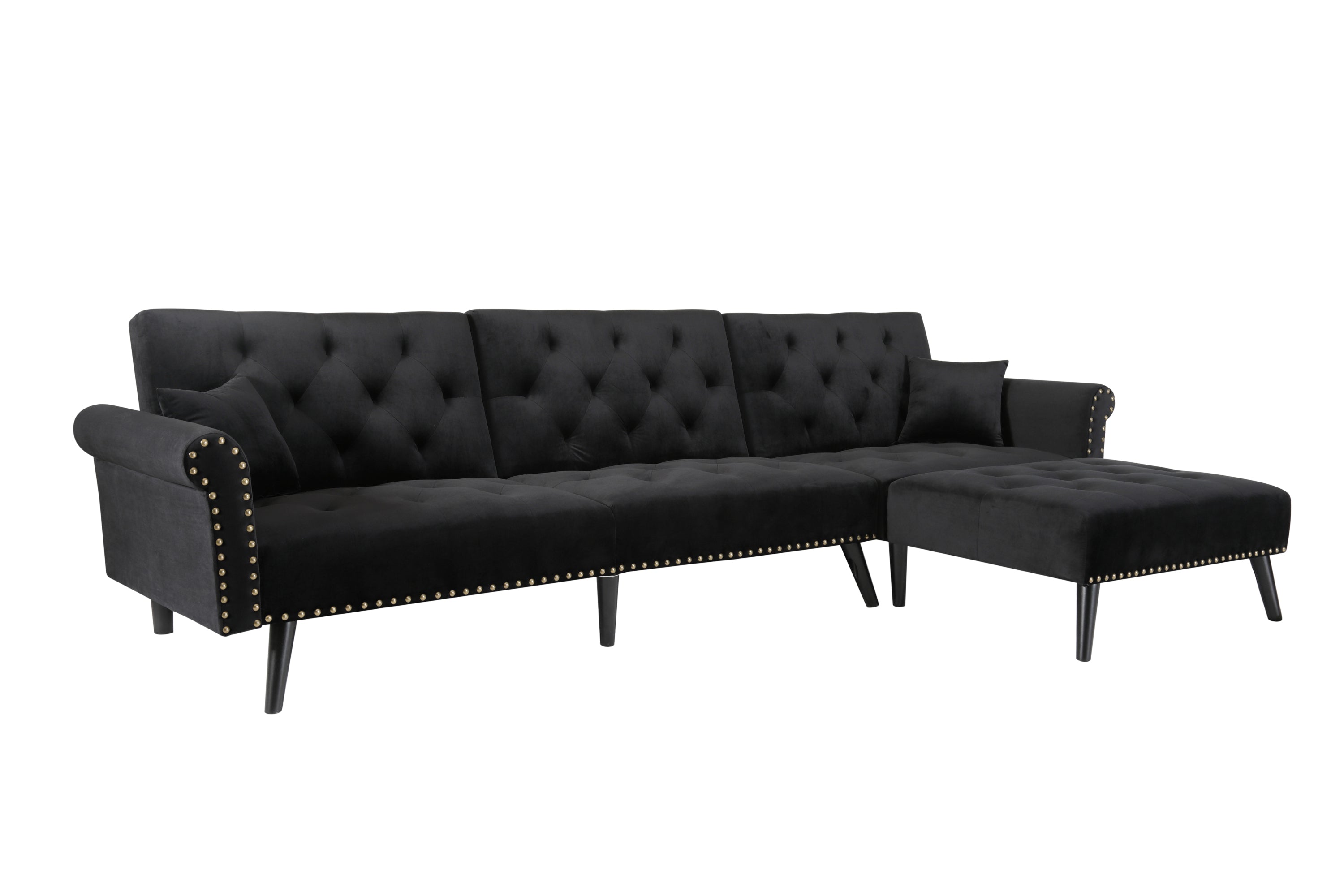 Convertible Sofa bed sleeper Black velvet (same as W223S01589。Size difference, See Details in page.) - Atlantic Fine Furniture Inc