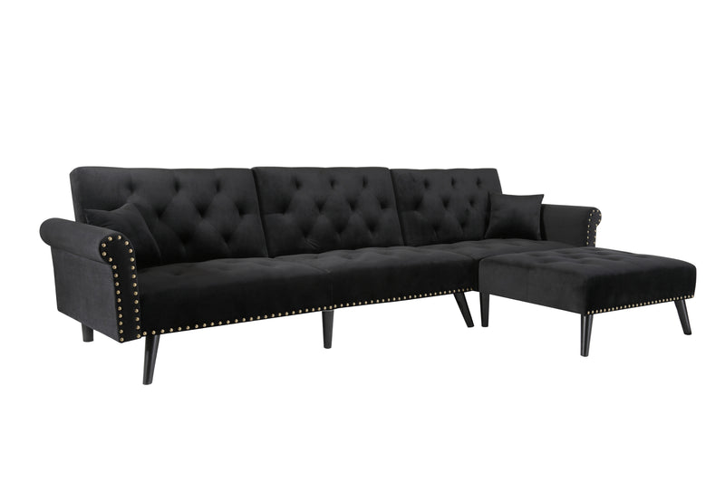 Convertible Sofa bed sleeper Black velvet (same as W223S01589。Size difference, See Details in page.)