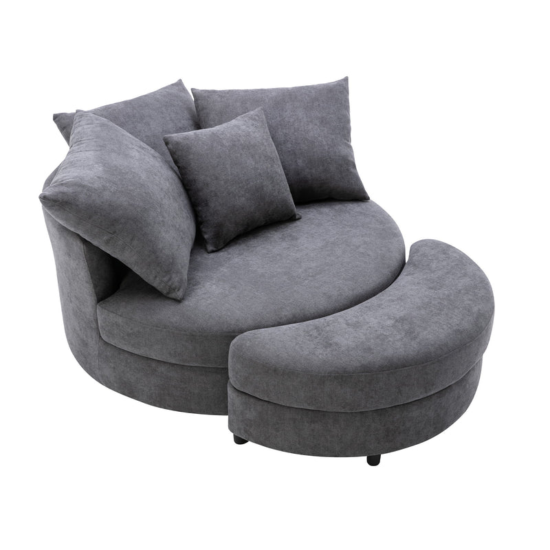 Orisfur. 360 ° Swivel Accent Barrel Chair With Storage Ottoman & 4 Pillows, Modern Linen Leisure Chair Round Accent
