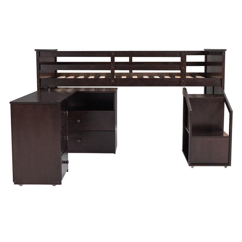 Loft Bed Low Study Twin Size Loft Bed With Storage Steps And Portable, Desk, Espresso