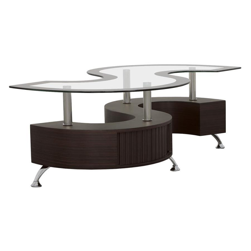Buckley - Curved Glass Top Coffee Table With Stools