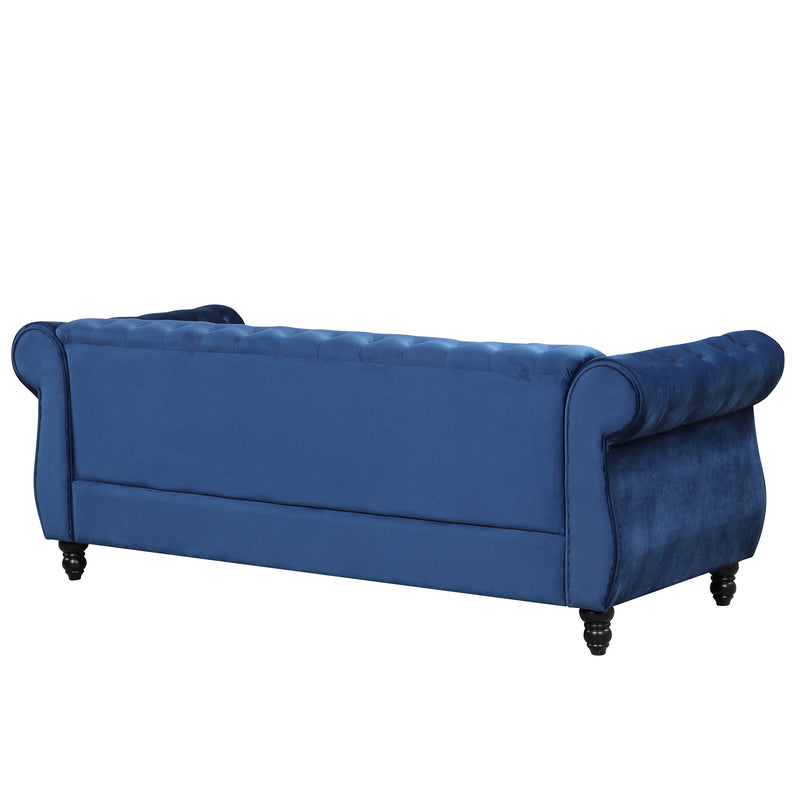 82" Modern Sofa Dutch Plush Upholstered Sofa, Solid Wood Legs, Buttoned Tufted Backrest, Blue