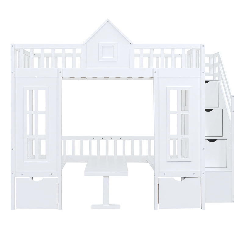 Full-Over-Full Bunk Bed With Changeable Table, Bunk Bed Turn Into Upper Bed And Down Desk, White