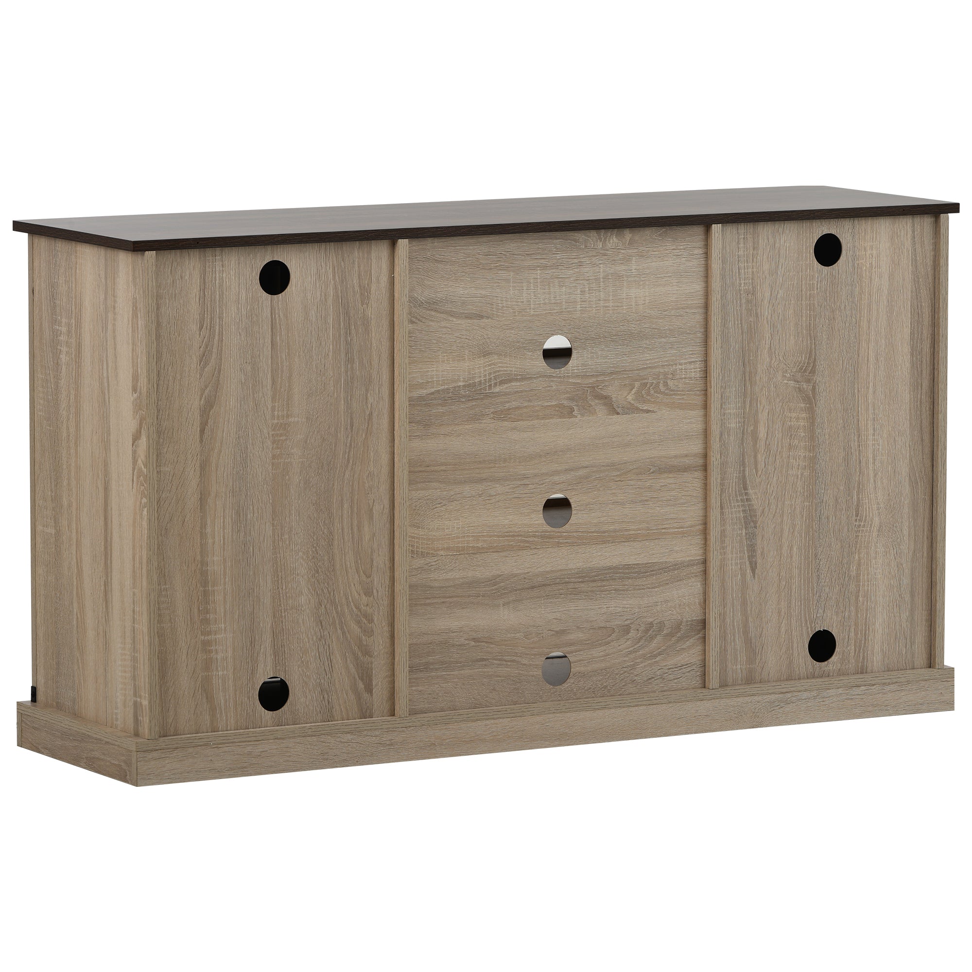 U-Can TV Stand with 2 Adjustable Panels Open Style Cabinet, Sideboard for Living room, Walnut - Atlantic Fine Furniture Inc