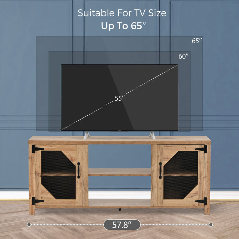 Modern TV Stand For 65'' TV With Large Storage Space, 3 Levels Adjustable Shelves, Magnetic Cabinet Door, Entertainment Center For Living Room