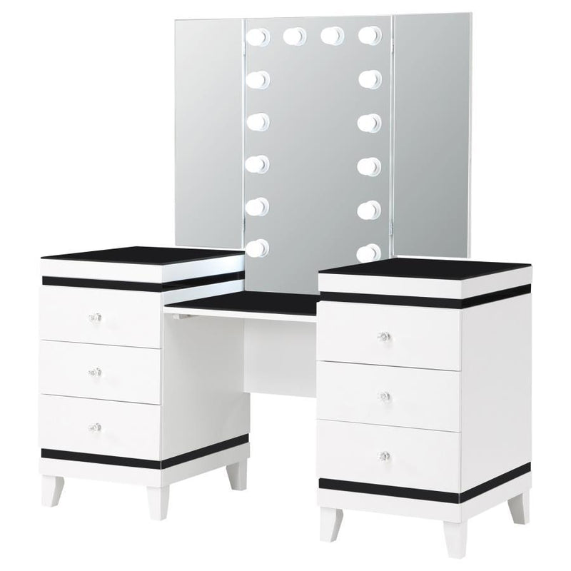 Talei - 6-Drawer Vanity Set With Hollywood Lighting - Black and White