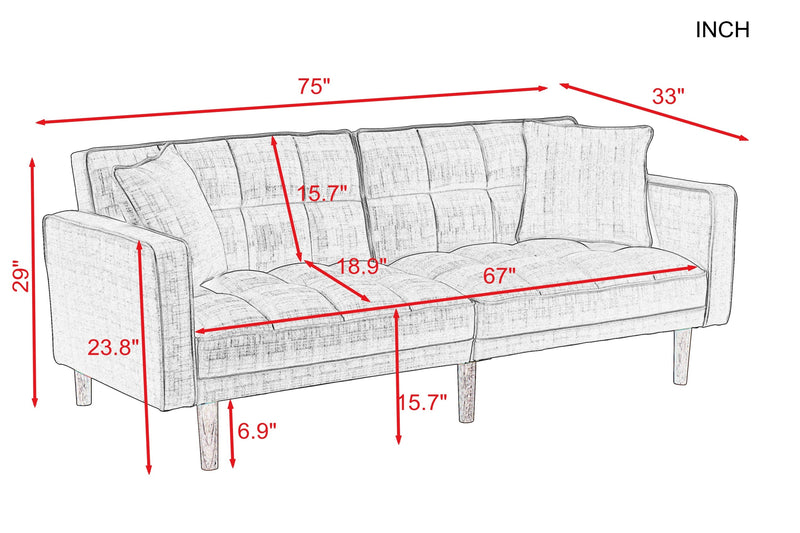 FUTON SLEEPER SOFA WITH 2 PILLOWS DARK GREY FABRIC（same as W223S00991、W223S00417。Size difference, See Details in page.）