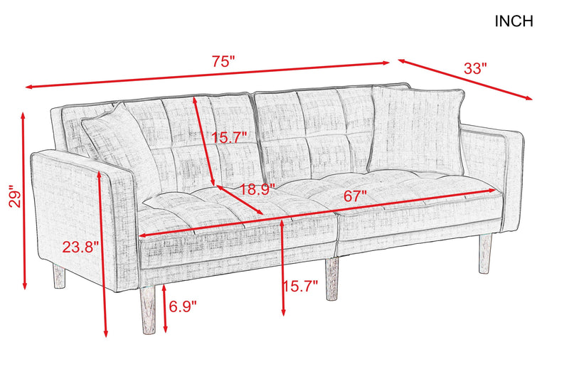 FUTON SLEEPER SOFA WITH 2 PILLOWS LIGHT GREY FABRIC（same as W223S00032、W223S00583、W223S00992）