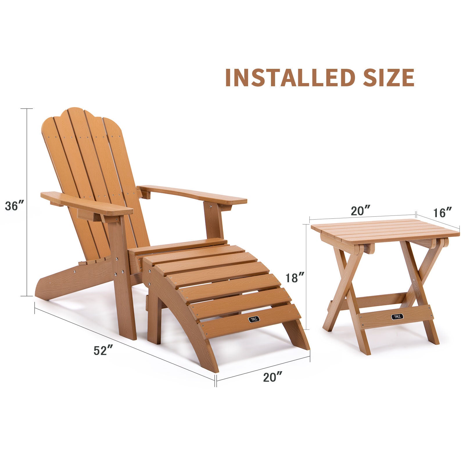 TALE Adirondack Portable Folding Side Table Square All-Weather and Fade-Resistant Plastic Wood Table Perfect for Outdoor Garden, Beach, Camping, Picnics Brown - Atlantic Fine Furniture Inc