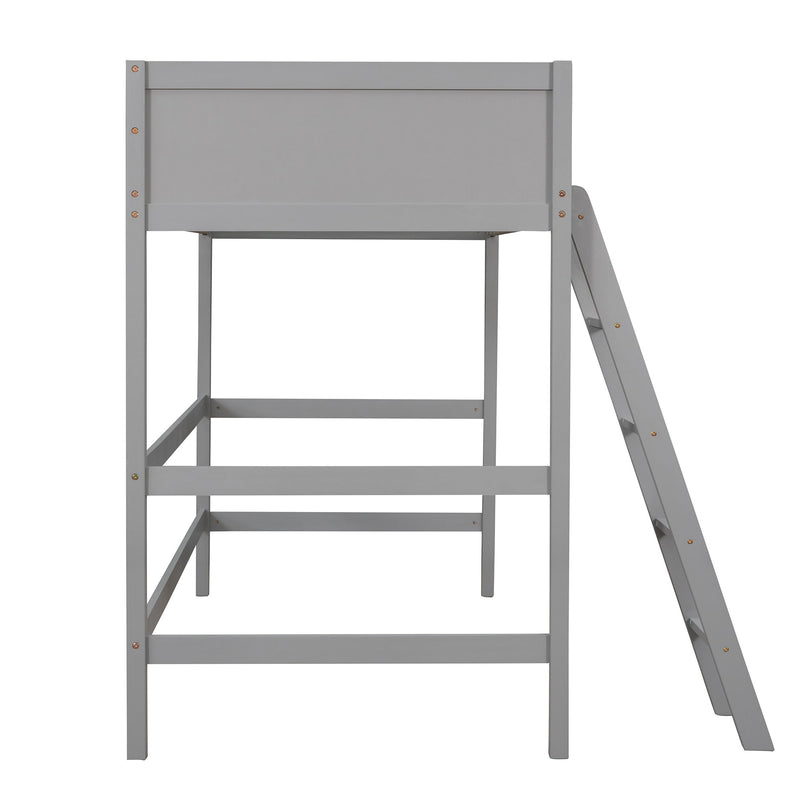 Solid Wood Twin Size Loft Bed With Ladder (Gray)