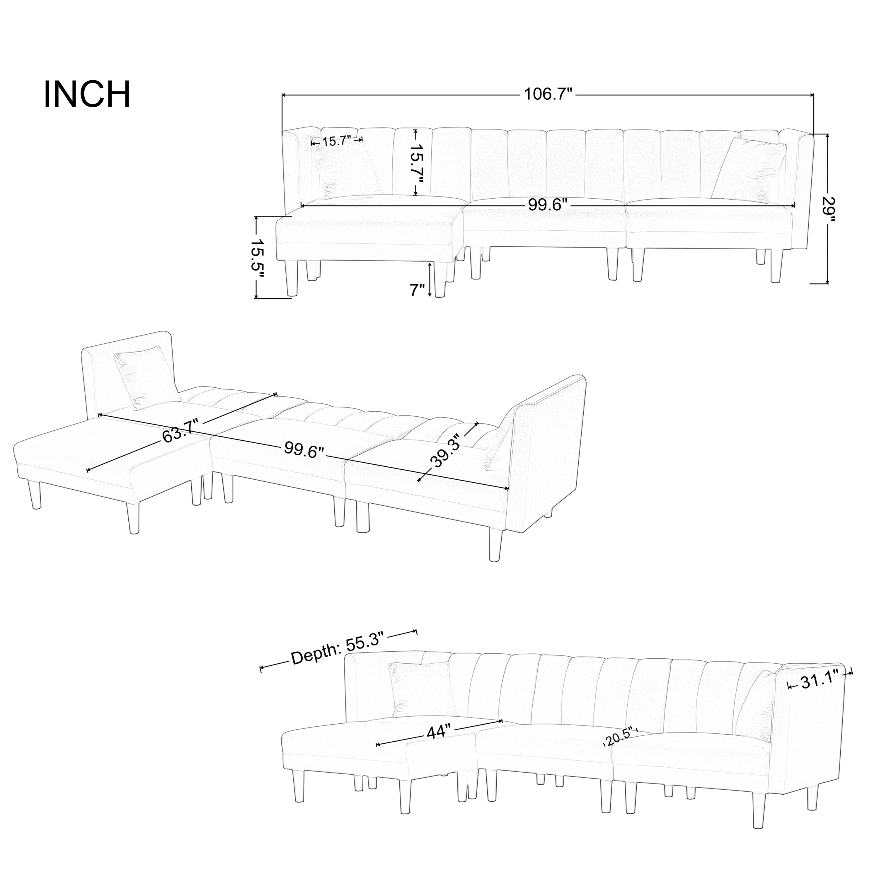 REVERSIBLE SECTIONAL SOFA SLEEPER WITH 2 PILLOWS DARK GREEN VELVET（W223S00093） - Atlantic Fine Furniture Inc