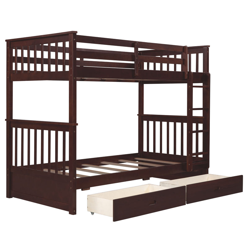 Twin-Over-Twin Bunk Bed With Ladders And Two Storage Drawers (Espresso)