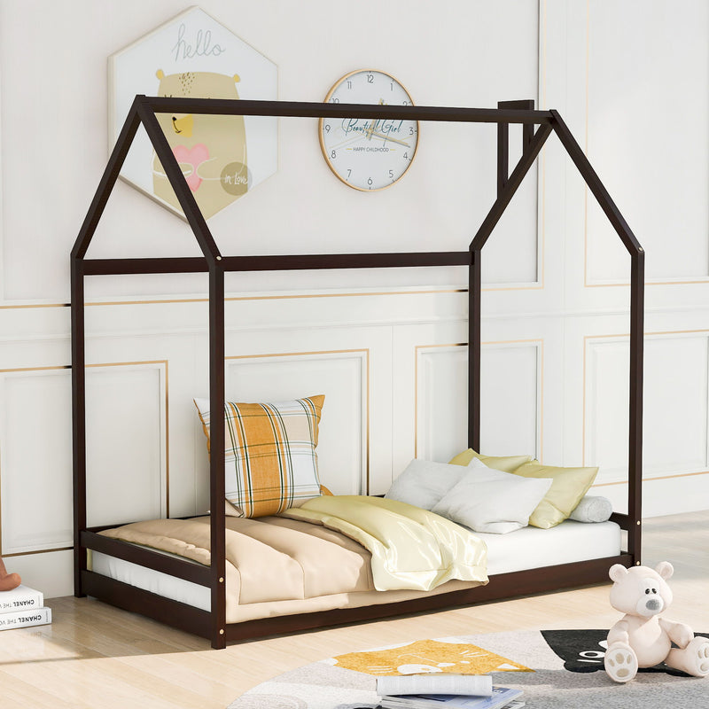 Twin Size House Bed Wood Bed - Espresso