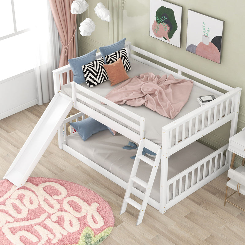 Full Over Full Bunk Bed With Convertible Slide And Ladder, White