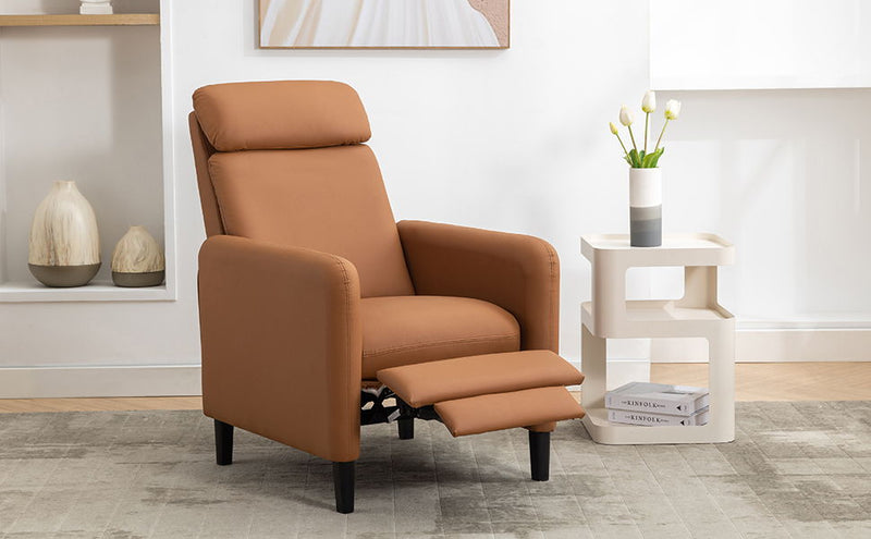 Modern Artistic Color Design Adjustable Recliner Chair PU Leather For Living Room Bedroom Home Theater, Burnt Orange