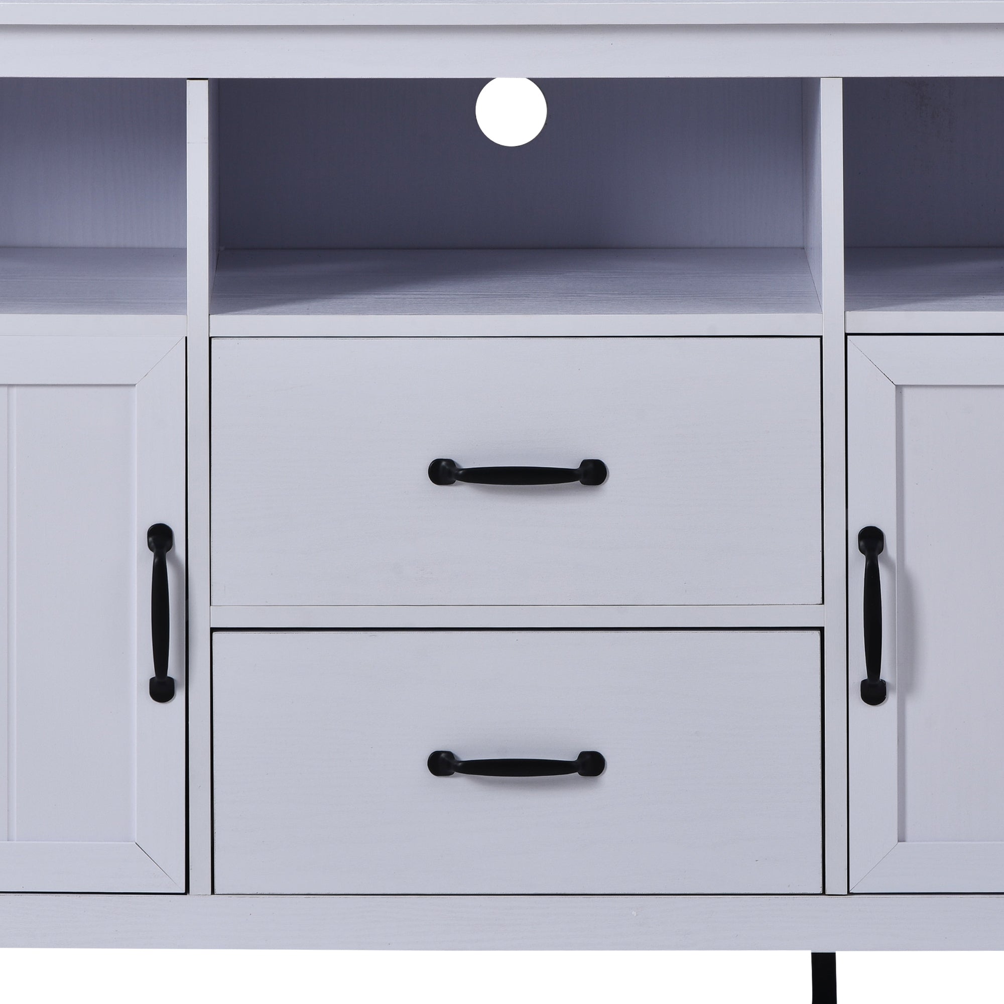 U-Can TV Stand for TV up to 68 in with 2 Doors and 2 Drawers Open Style Cabinet, Sideboard for Living room, White - Atlantic Fine Furniture Inc