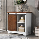Bathroom Storage Cabinet, Freestanding Accent Cabinet, Sliding Barn Door, Thick Top, Adjustable Shelf, White and Brown - Atlantic Fine Furniture Inc