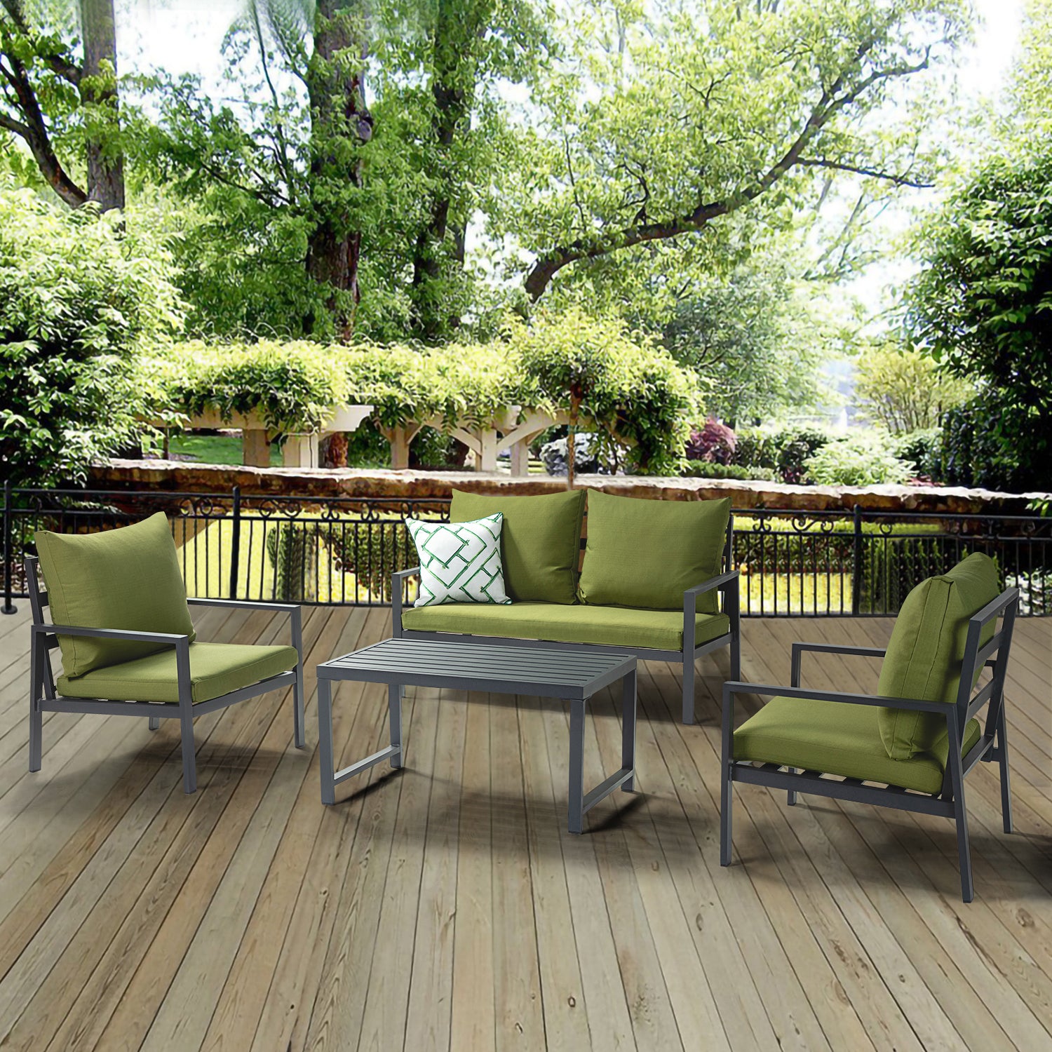 Helice Outdoor Conversation Aluminum 4 Piece Sofa Sets with Cushions - Atlantic Fine Furniture Inc