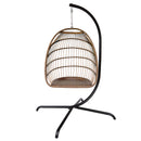 Swing Egg Chair with Stand Indoor Outdoor Wicker Rattan Patio Basket Hanging Chair with C Type bracket , with cushion and pillow,Patio Wicker folding Hanging Chair - Atlantic Fine Furniture Inc