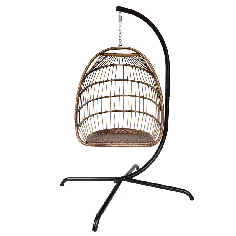 Swing Egg Chair with Stand Indoor Outdoor Wicker Rattan Patio Basket Hanging Chair with C Type bracket , with cushion and pillow,Patio Wicker folding Hanging Chair - Atlantic Fine Furniture Inc