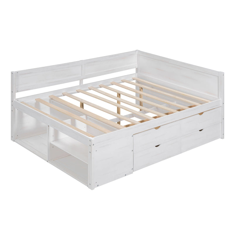 Full Size Daybed With Drawers And Shelves, White