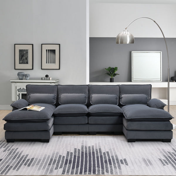 109.8*55.9" Modern U-Shaped Modular Sofa With Waist Pillows, 6-Seat Upholstered Symmetrical Sofa Furniture, Sleeper Sofa Couch With Chaise Lounge For Living Room, Apartment
