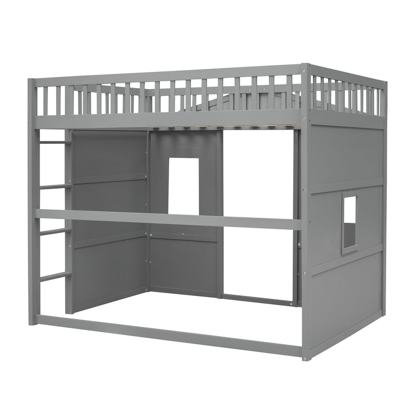 Full Size House Loft Bed With Ladder - Gray
