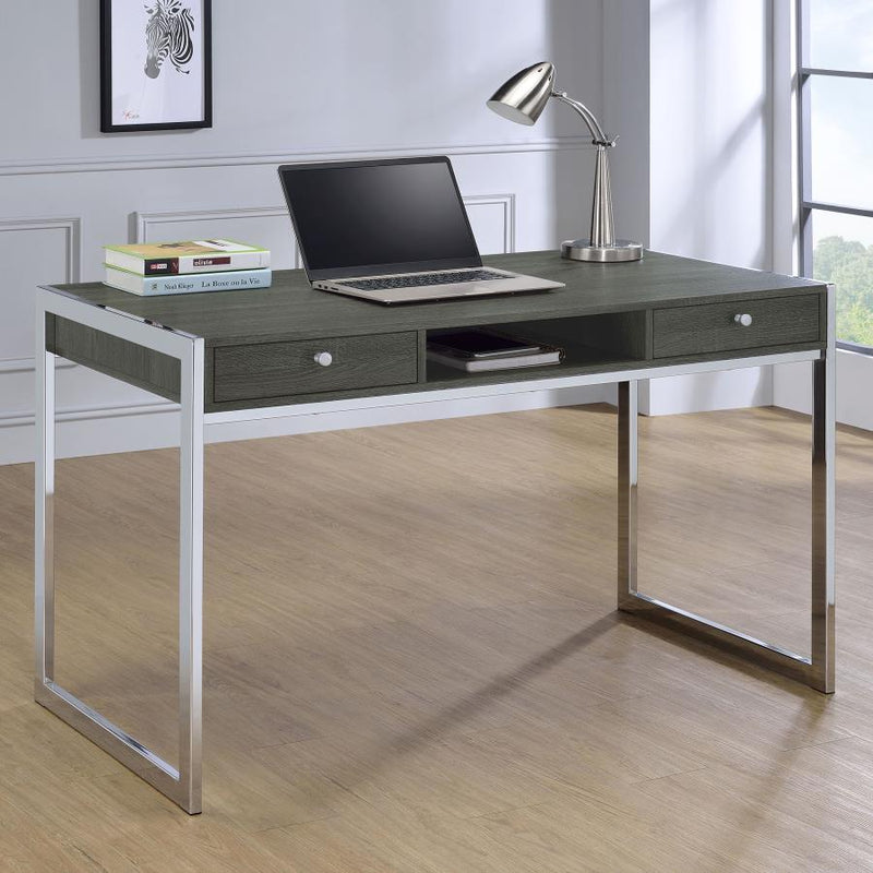 Wallice - 2-Drawer Writing Desk - Weathered Gray/Chrome