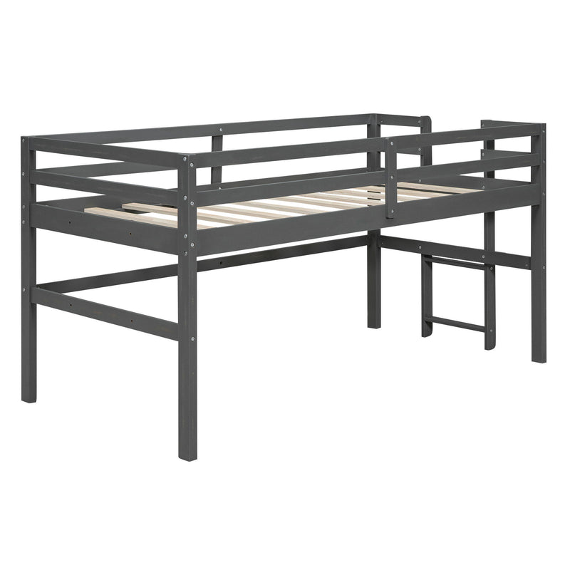 Wood Twin Size Loft Bed With Side Ladder, Antique Grey