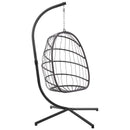 In door  outdoor patio Wicker Hanging Chair Swing Chair Patio Egg Chair UV Resistant Dark grey cushion Aluminum frame - Atlantic Fine Furniture Inc