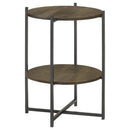 Axel - Round Accent Table With Open Shelf - Natural And Gunmetal - Atlantic Fine Furniture Inc