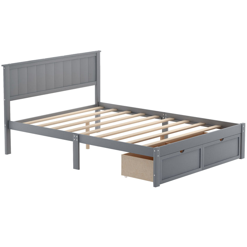 Full Size Platform Bed With Under Bed Drawers, Gray