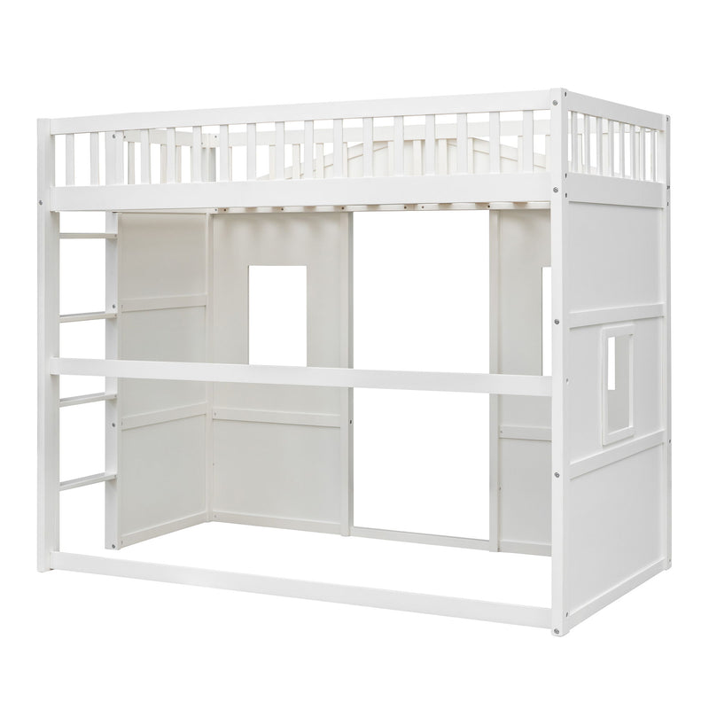 Twin Size House Loft Bed With Ladder - White