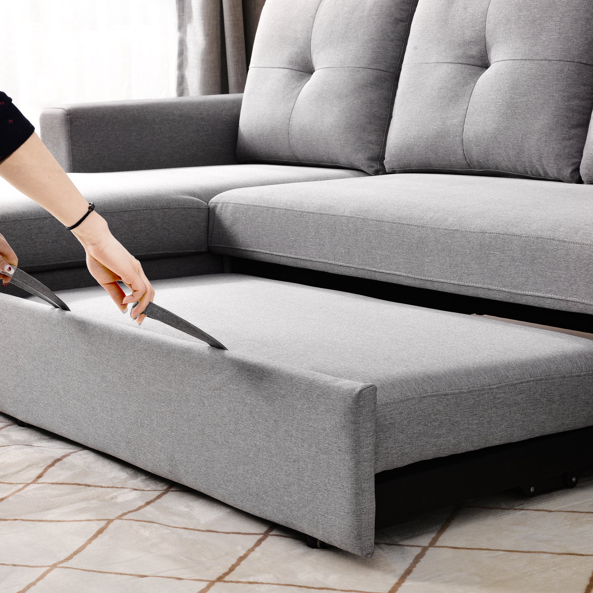 [VIDEO] 90" Reversible Pull out Sleeper L-Shaped Sectional Storage Sofa Bed,Corner sofa-bed with Storage Chaise Left/Right Handed - Atlantic Fine Furniture Inc