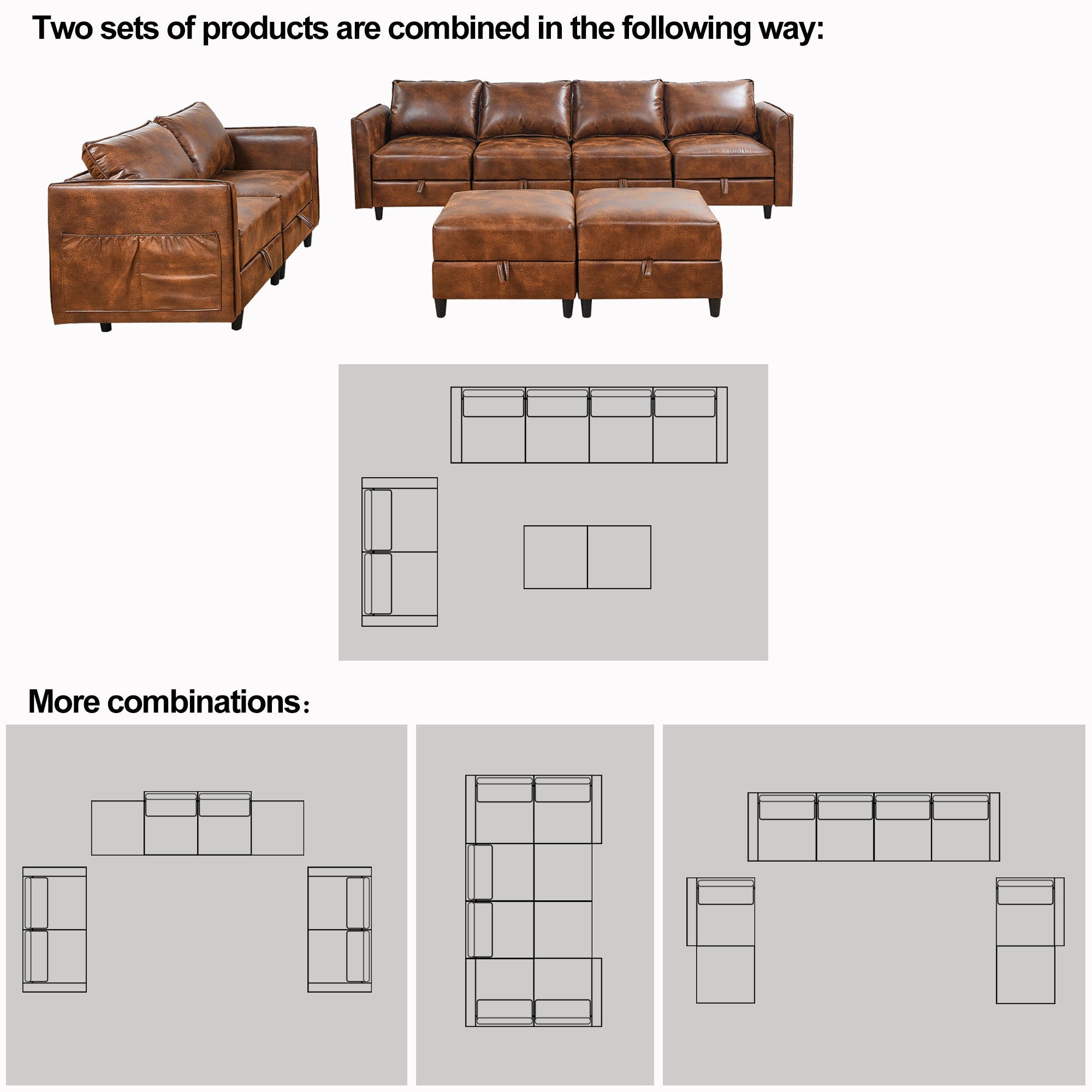 Welike Modular combination sofa L&U type convertible sofa with reversible upholstered storage seat with sleeper sofa brown tech cloth - Atlantic Fine Furniture Inc