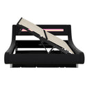 Queen Size Low Profile Upholstered Platform Bed with LED headboard,Black - Atlantic Fine Furniture Inc