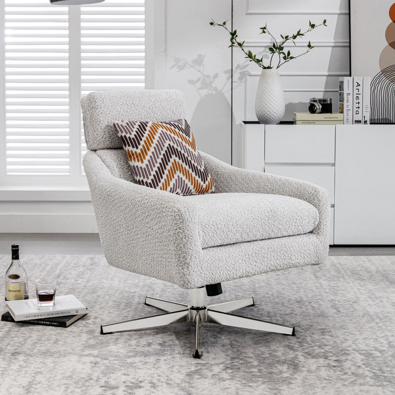 Swivel Armchair With Ottoman For Living Room, Bedroom, Office, Beige Linen