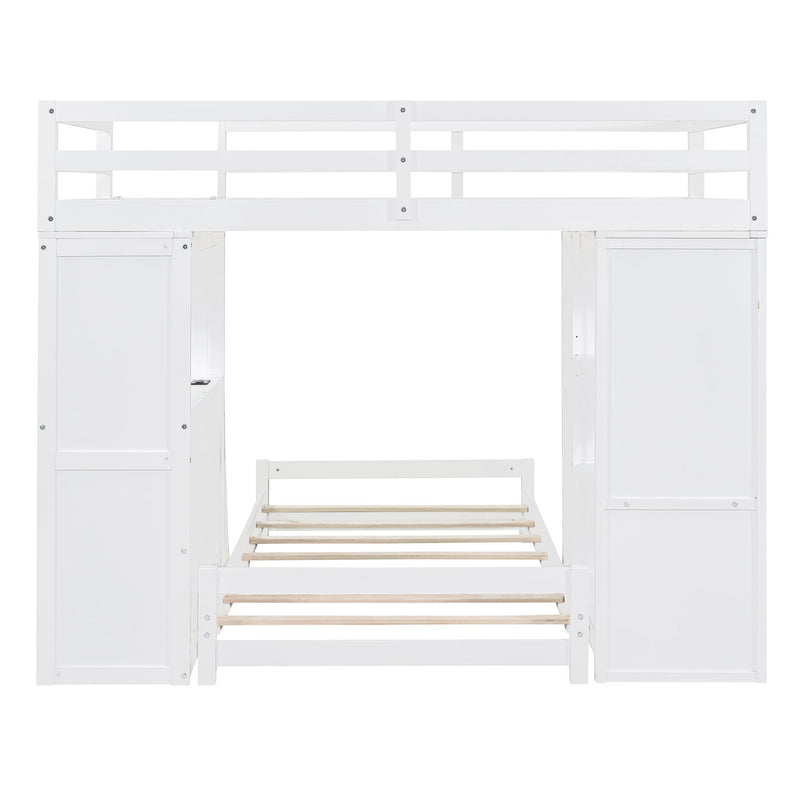 Twin Over Twin Bunk Bed With LED Light And USB Ports, White