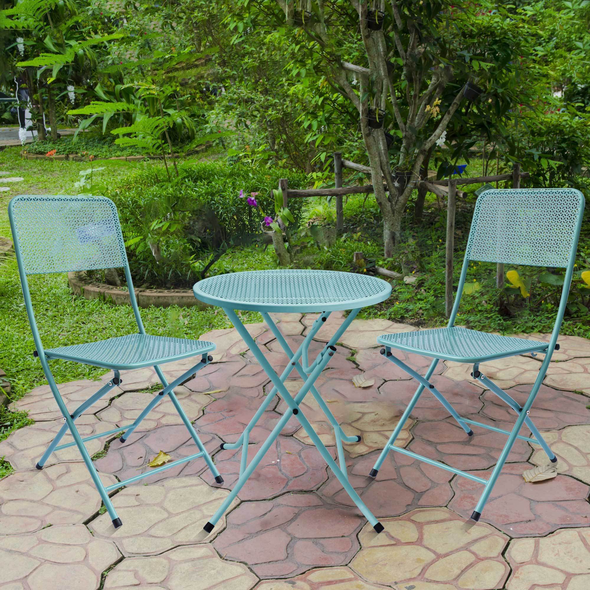 Premium Steel Patio Bistro Set, Folding Outdoor Patio Furniture Sets, 3 Piece Patio Set of Foldable Patio Table and Chairs - Atlantic Fine Furniture Inc