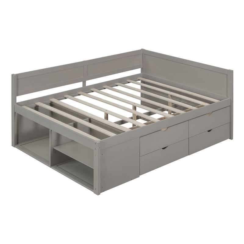 Full Size Daybed With Drawers And Shelves, Gray