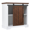 Bathroom Storage Cabinet, Freestanding Accent Cabinet, Sliding Barn Door, Thick Top, Adjustable Shelf, White and Brown - Atlantic Fine Furniture Inc