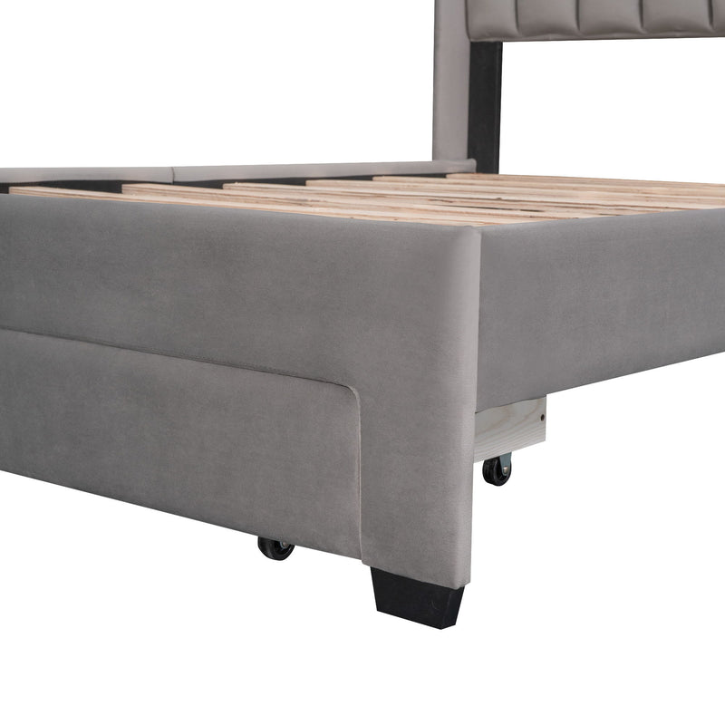 Full Size Storage Bed Velvet Upholstered Platform Bed With Big Drawer - Gray