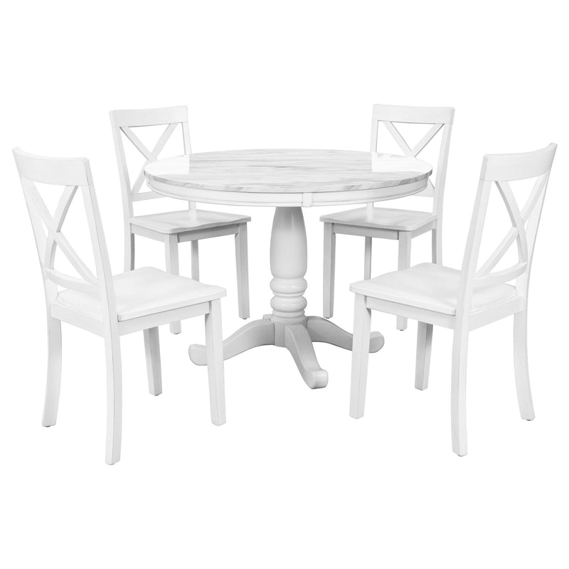 Orisfur. 5 Pieces Dining Table And Chairs Set For 4 Persons, Kitchen Room Solid Wood Table With 4 Chairs - White