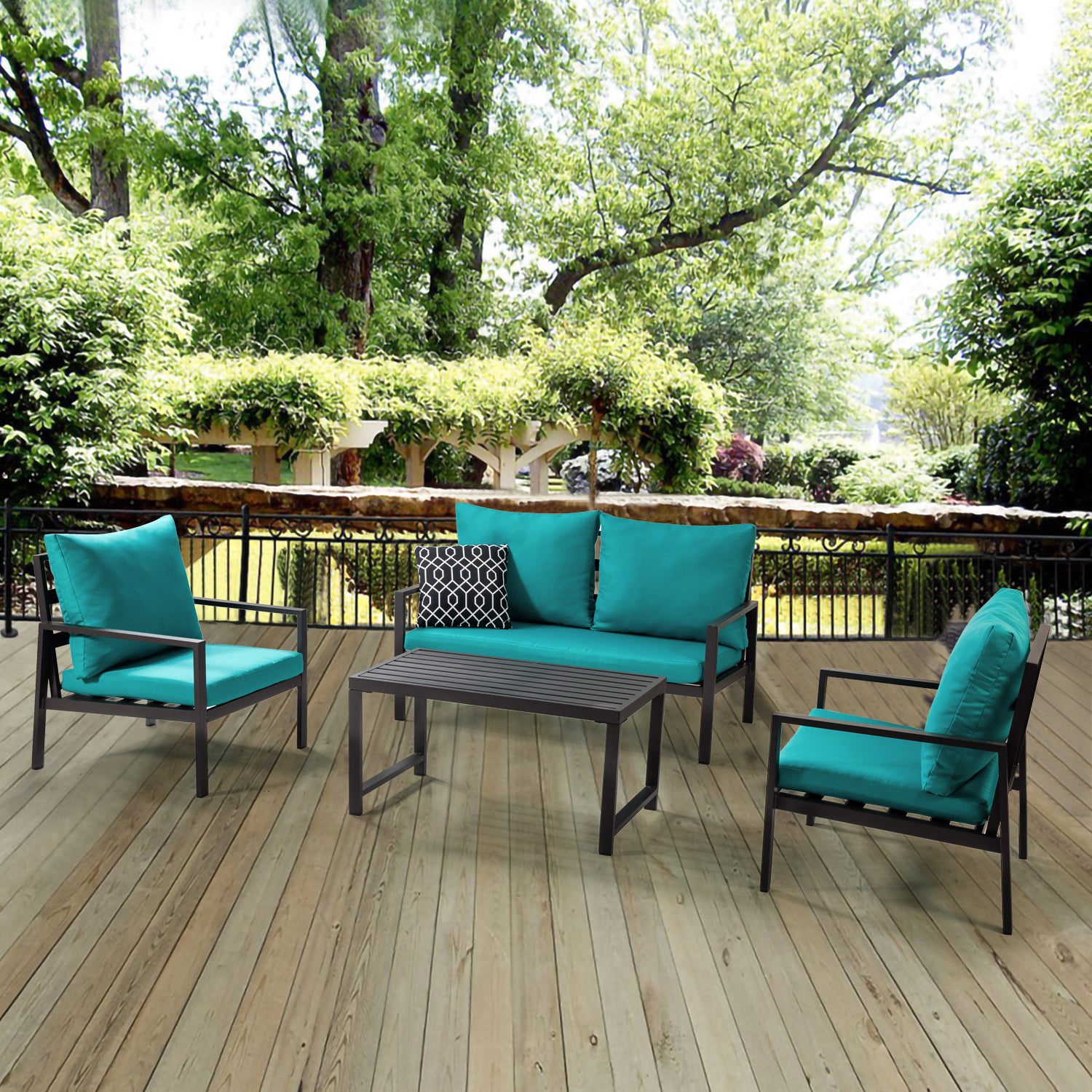 Helice Outdoor Conversation Aluminum 4 Piece Sofa Sets with Cushions - Atlantic Fine Furniture Inc