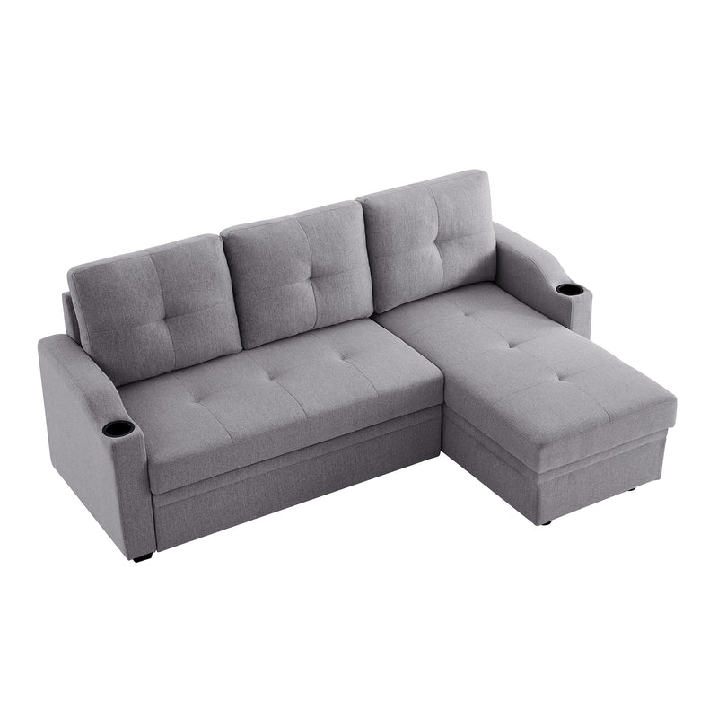 Orisfur. 81" Sleeper Sofa Bed Reversible Sectional Couch with Storage Chaise and Two Cup Holders for Living Room Furniture Set