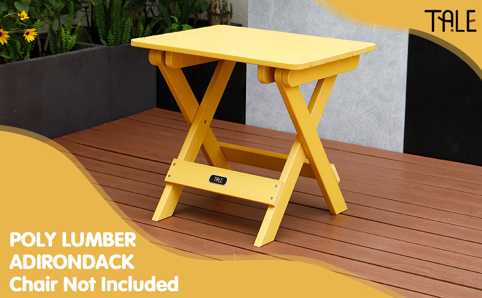 TALE Adirondack Portable Folding Side Table Square All-Weather and Fade-Resistant Plastic Wood Table Perfect for Outdoor Garden, Beach, Camping, Picnics Yellow - Atlantic Fine Furniture Inc
