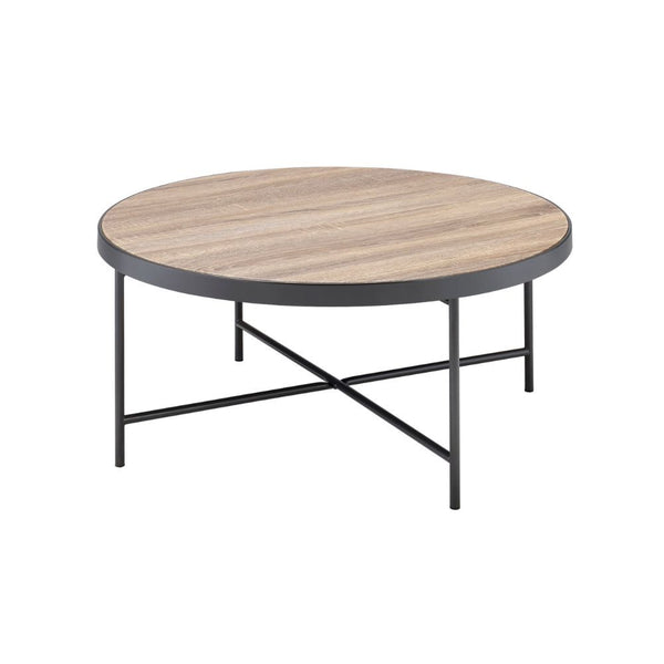 The Bage occasional collection express your hipness with stylish industrial inspired design, its round top is the perfect for any living room space. Its banded edge gives it a solid look setting on the dark metal legs and cross stretchers.