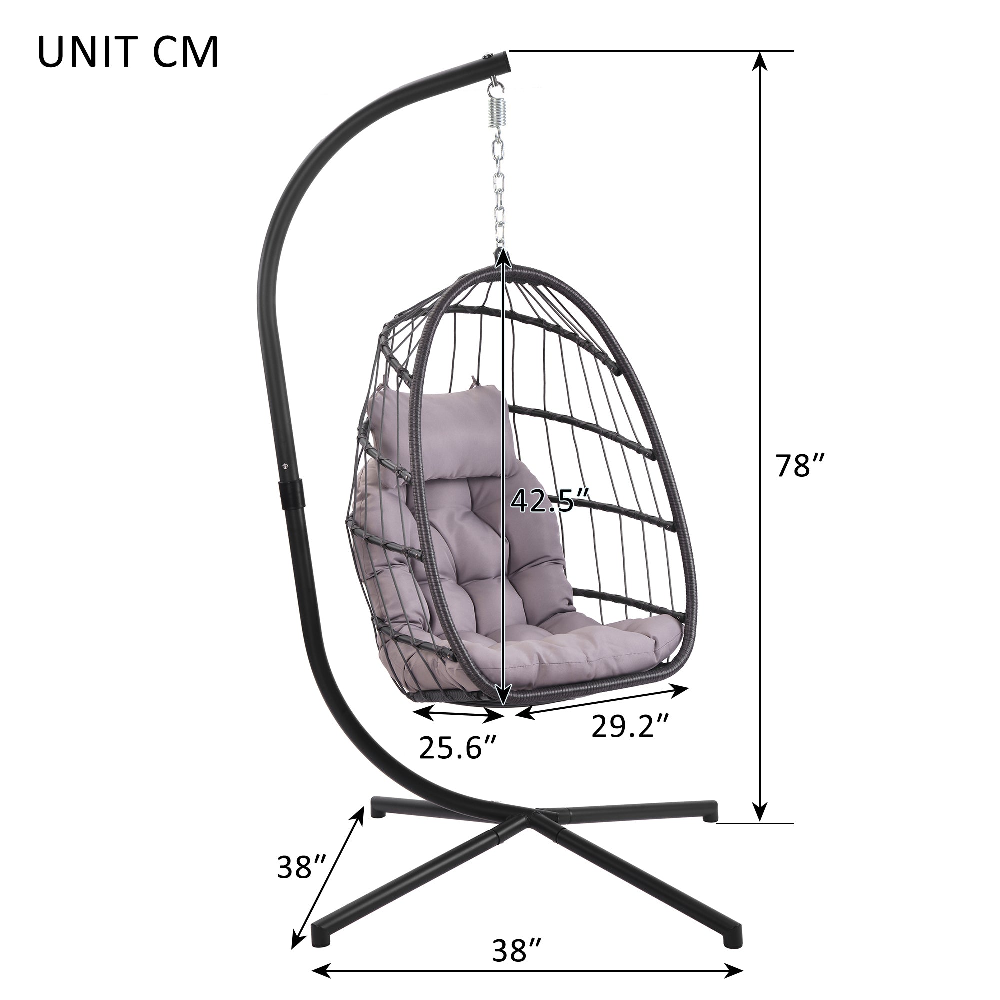 In door  outdoor patio Wicker Hanging Chair Swing Chair Patio Egg Chair UV Resistant Dark grey cushion Aluminum frame - Atlantic Fine Furniture Inc