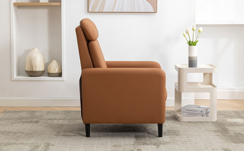 Modern Artistic Color Design Adjustable Recliner Chair PU Leather For Living Room Bedroom Home Theater, Burnt Orange