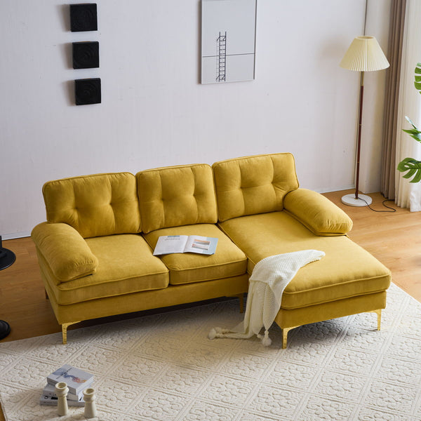 83" Modern Sectional Sofas Couches Velvet L-Shaped Couches For Living Room, Bedroom, Yellow